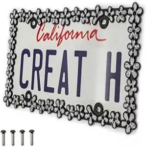 순수 아연 합금 금속 완벽 플레이트 홀더로 만든 Createhome 3D 샤이닝 데이지 렌트 번호판 프레임 매트