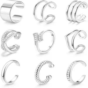 제리위 9개 여성용 조절 가능한 토링 실버 14K 골드 도금 여름 비치 세트 CZ 테일 핑키 밴드 링 풋 주얼리