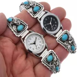 올트라이브 아메리카 원주민 진정한 수면 뷰티 터쿼이즈 스털링 여성 청소년 시계 망치 잎 컬링 와이어