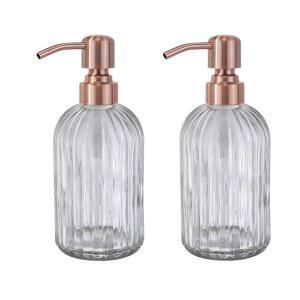 빨간색 구리 펌프 헤드가 있는 TUTEW 유리 비누 디스펜서, 주방 및 욕실용 핸드 무거운 디스펜서 15온스, 고순도 유리(2팩)