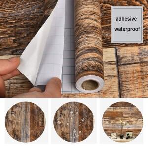 파니식 DIY 다크 브라운 호환 레트로 나무 질감 벗기기 및 붙이기 벽지 접착식 목재 보드 롤 분리형 비닐