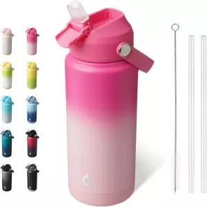 빨대 뚜껑이 있는 BJPKPK 물병 24온스 진공 단열 스포츠용 금속 스테인리스 스틸 써모 여행용 BPA 프리