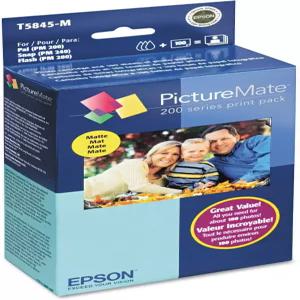 Epson T5845-M 픽처메이트 프린트 팩에는 잉크젯 카트리지 매트 포토 페이퍼 100매 1개 포함;블랙 시안