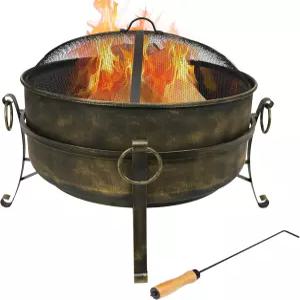 야외용 써니데이즈 24인치 소형 화덕 - 스파크 스크린 통나무 포커 화덕이 있는 우드 버닝 볼