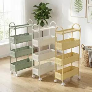 르엘 틈새 수납 이동식 슬라이딩 선반 슬림 철제 트롤리 4단