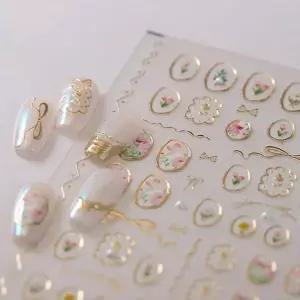 네일아트 럭셔리 엔틱 골드프레임 플라워 엠보 스티커 (WFKAH6T)