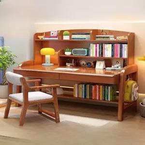 서재원목책상 학생책상 학습데스크 책장일체형 초등책상 홈스터디 원목가구 의자세트