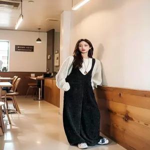 점프슈트 고퀄 트위드 울 점프수트 오버롤 와이드 멜빵바지 캐주얼 연말룩 데일리 스팽글