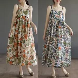 여성 빅사이즈 실내복 민소매 박스원피스 여름 린넨 바캉스 드레스 썸머