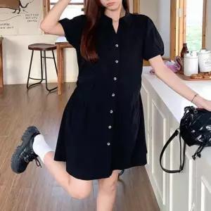 원피스 반팔 카라 여친룩 미니 어깨셔링 허리 A라인 핀턱 심플 시원한