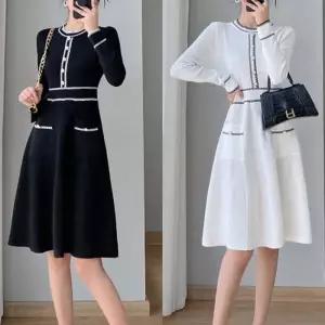 와플패턴 하객원피스 스커트 진주단추 멜빵원피스 미니원피스 니트원피스