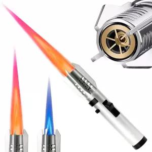 캠핑 토치 라이터 밝은 불 방풍 부탄 리필 가능 스트레이트 플레임 안전 잠금장치 및 조절 가능한 레드