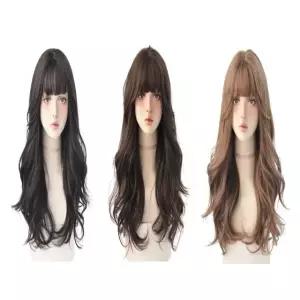 여자 3컬러 고열사 긴 웨이브물결 앞머리 통가발 (WFKB3R9)