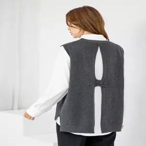 [모슬린]엄마옷 라운드 니트 레이어드 롱조끼 512FGH202 마담중년여성빅사이즈50대60대