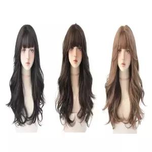 여자 3컬러 고열사 긴 웨이브물결 앞머리 통가발 (WFKB3R9)
