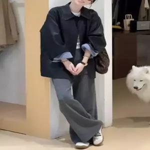 여친 검정 겨울 정장 자켓 빅사이즈 칼라 가죽 코트 슬림핏 상의 원픽4