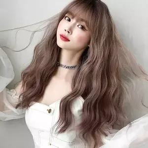 [하프클럽/]애쉬 핑크 물결 펌 가발 탈색 통 전체 웨이브 염색