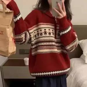 (색상 레드)지퍼 여성스웨터 카라니트 겨울니트 루즈핏니트 오버핏니트 스웨터 데일리룩