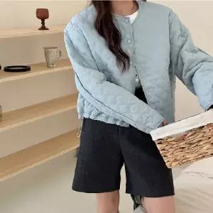 누빔깔깔이점퍼 숏패딩 노카라 퀼팅 겨울 퀼팅점퍼 숏 누빔점퍼 가죽점퍼