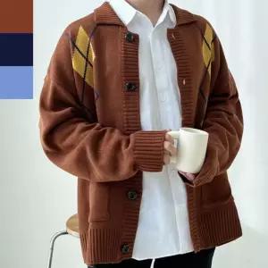 [프로셀러] 남성 아가일 니트 가디건 1P 오버핏 남친룩 카디건