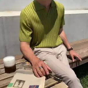 [프로셀러] 남성 4컬러 노버튼 단정 댄디룩 카라 반팔 니트티셔츠