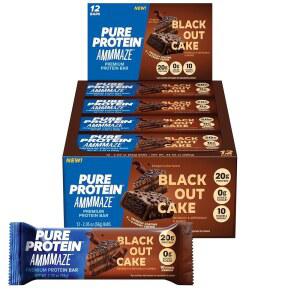 프로틴 AMMAZE 블랙아웃 케이크 바 12 카운트 u2013 20g 3g 섬유질 설탕 첨가 없이 초콜릿 식사 대용품