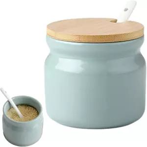 뚜껑과 숟가락이 있는 세이커 세라믹 설탕 그릇 커피 바용 양념 저장 용기 냄비 소금 가정용 주방(연두색)