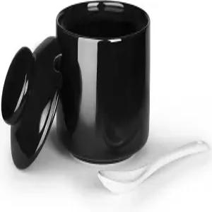 뚜껑과 숟가락이 있는 HAOTOP 8온스 슈가볼 세라믹 슈가 병 디스펜서 용기 커피 바 액세서리 주방 조리대