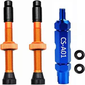 튜브리스 프레스타 밸브 스템 키트 코어 제거 도구가 있는 44mm/60mm 자전거 - 합금 캡 초경량 쌍