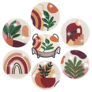 6개 키트 페인팅 용품 소형 있는 홀더가 아트 식물 초보자를 공예 다이아몬드 템럼 위한 추상 코스터