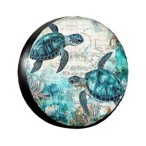 바다 테마 거북이 RV SUV 트레일러 트럭 캠핑카용 예비 타이어 커버, 방수 휠 프로텍터, 야외 여행용 재미