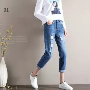 여성 9부 청바지 워싱 데님 하이웨스트 데일리