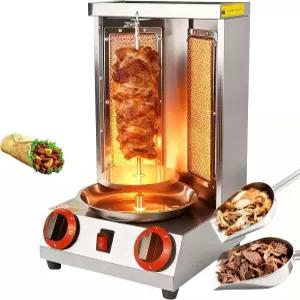 구스토체프 샤와르마 그릴 기계 u2013 듀얼 버너 로티세리 상업용 및 가정용 360° 자동 회전 주방