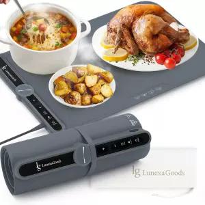 루넥사굿즈 푸드 워밍 매트 타이머 및 안전 잠금 기능이 있는 9온 전기 난방 트레이 조리대 파티 가정