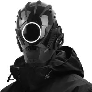 남성용 펑크 LED 마스크 - 조절 가능한 스트랩 네온 글로우 공상과학 하프 헬멧 파티 페스티벌 코스프레를