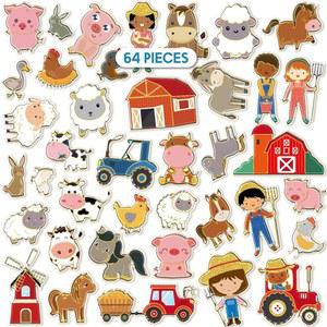 모티펀 64개 농장 동물 창문 스티커 두꺼운 젤 클링 홈 비행기 용 파티 용품 크리스마스 장식