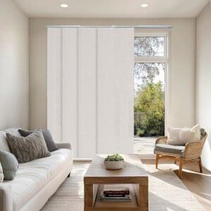 CHICOLology 엠보싱 텍스처 위브 패브릭, 슬라이딩 도어 블라인드, 룸 디바이더, 파티오 도어용 수직 유리 슬레이트(라이트 필터링), W:46-86 x H: 최대 96인치