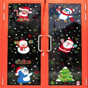 크리스마스 창문 클리닝 189개, 크리스마스용 탈착식 정적 접착 스티커, 산타 순록 스노우맨 펭귄이 있는 재사용 가능한 홈 오피스용 트리 눈송이