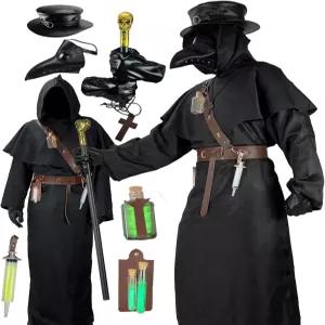앱솔루트 바이브 페스트 닥터 코스튬 세트 할로윈 소품 르네상스 중세 승려 사제 코스프레 의상 마스크