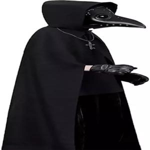 YHW 4PCS 할로윈 페스트 닥터 코스프레 의상 새 마스크 블랙 케이프+얼굴 마스크+새 부리 마스크+크로스