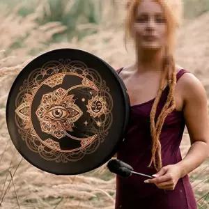 줄 손잡이와 망치가 달린 샤머니즘 드럼 스피릿 음악 치유와 소리 치유를 위한 다목적 (1)