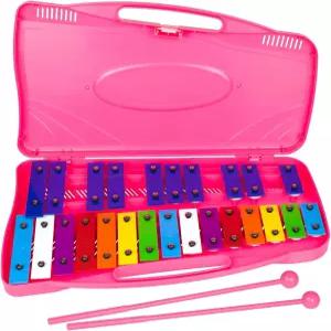 일라이루나 글로켄슈필 실로폰 - 망치 타악기 교육용 악기 핑크가 포함된 25음의 다채로운 금속 키