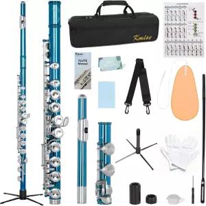 키미즈 클로즈드 홀 C 플루트 반응형 악기 긱 백 접이식 스탠드 초보자 가이드 청소 키트 - 학생을 위한