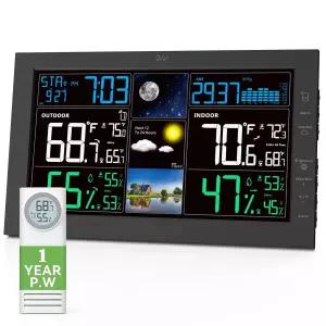 비비네 기상 관측소 무선 실내 실외 온도계 디지털 원자 시계 대형 디스플레이 기압 예보 조절 가능한