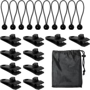 20개의 방수 클립 번지 코드와 보관 가방이 있는 튼튼한 잠금 그립 클램프 캠핑 텐트 차양용 카라반 캐노피