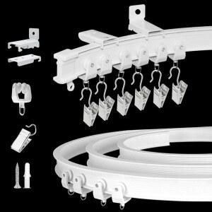 KOLAKO 유연한 구부릴 수 있는 커튼 트랙 천장 벽 마운트 12피트 슬라이딩 시스템, RV 베이 샤워 로드, 흰색