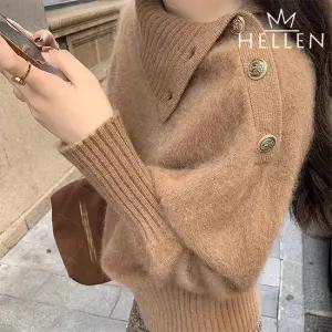 [헬렌] 버튼 터틀넥 언발란스 카라넥 여성 니트 스웨터 겨울 아리첸니트 B-812