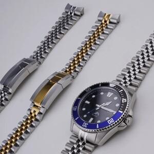 [호환품]Rolamy 22mm Jubilee 시계 밴드 카시오 호환 MDV-106 316L 실버 골드 솔리드 링크 엔드 스트랩 팔