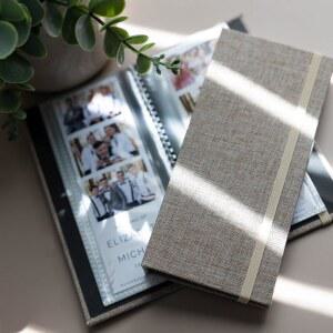 사진 부스 앨범 - 결혼식 또는 파티용 2X6 홀더의 사이드 슬라이드 u2013 방명록 및 파티 메모리 유스케 직조 하드 커버, 밴드 프린트 안전 유지 (LINEN BEIGE)