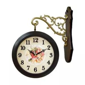 GB2230 무소음 월넛 핑크장미 메탈 양면 벽시계 한국 무소음 벽시계 양면시계 인테리어소품 집들이선물